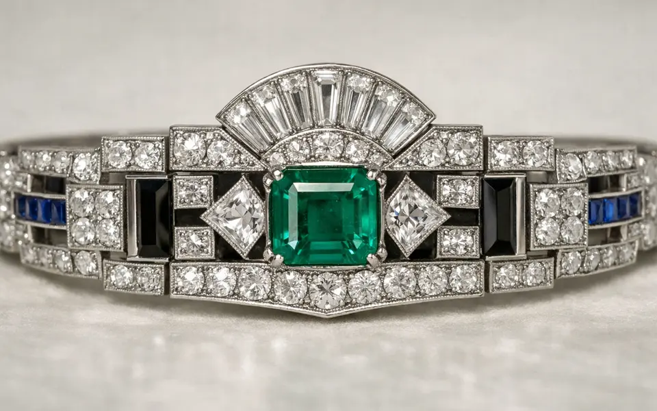 Close-up visual clues that help distinguish art deco jewelry