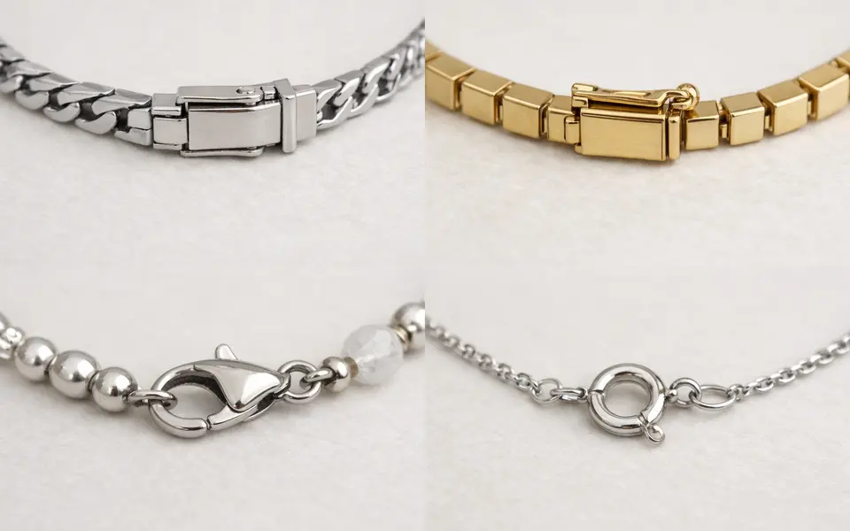 Close-up visual clues that help distinguish bracelet clasp types