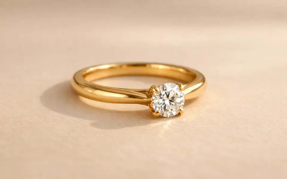 Gold ring photographed from a clear angled side view