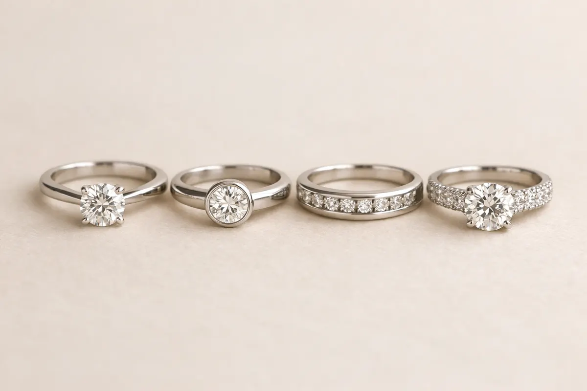 Editorial checklist image for ring setting types showing visible clues and comparison notes.