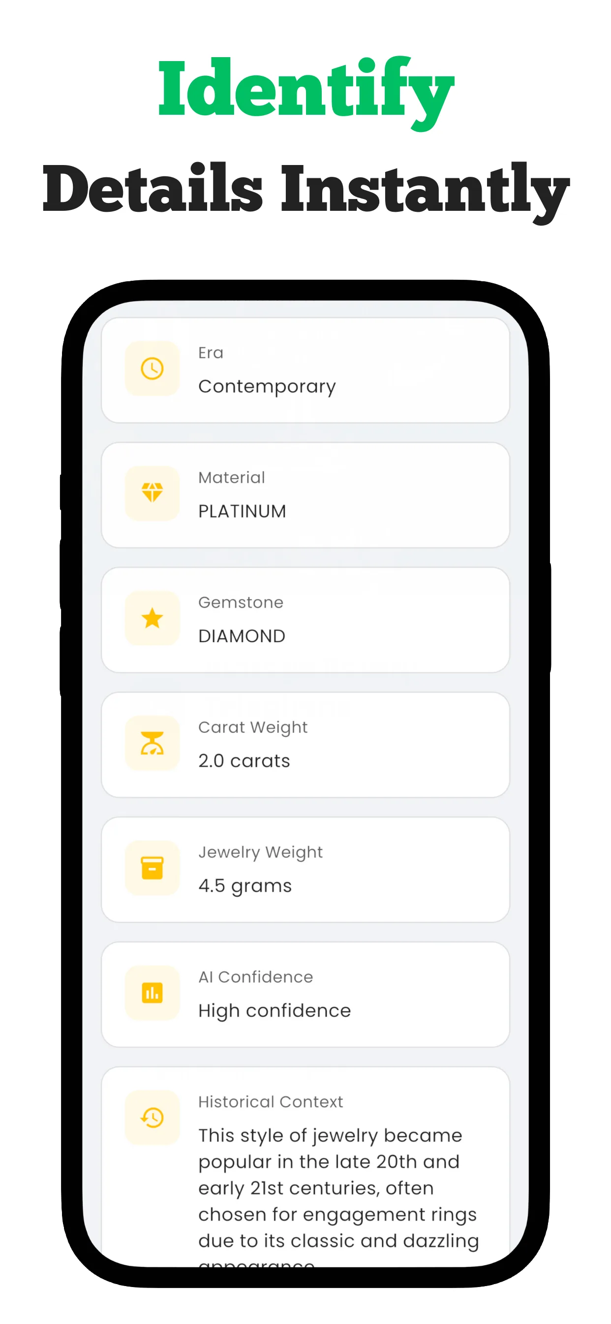 Explore gemstone details and metal analysis results