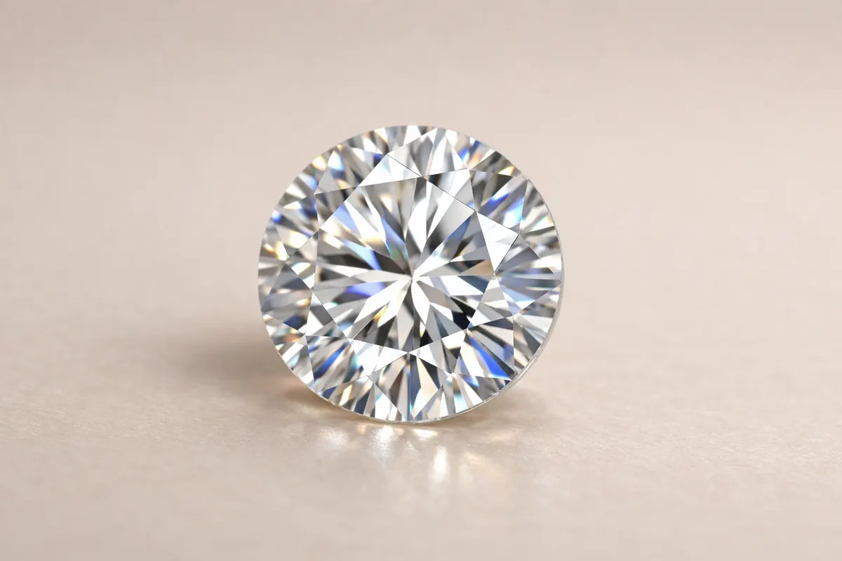 Encyclopedia-style reference visual for Moissanite with labeled recognition details and lookalike cues.